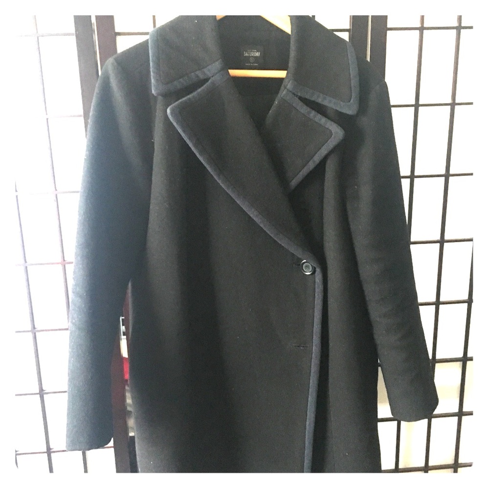 Kate Spade Saturday wool pea coat black blue trim